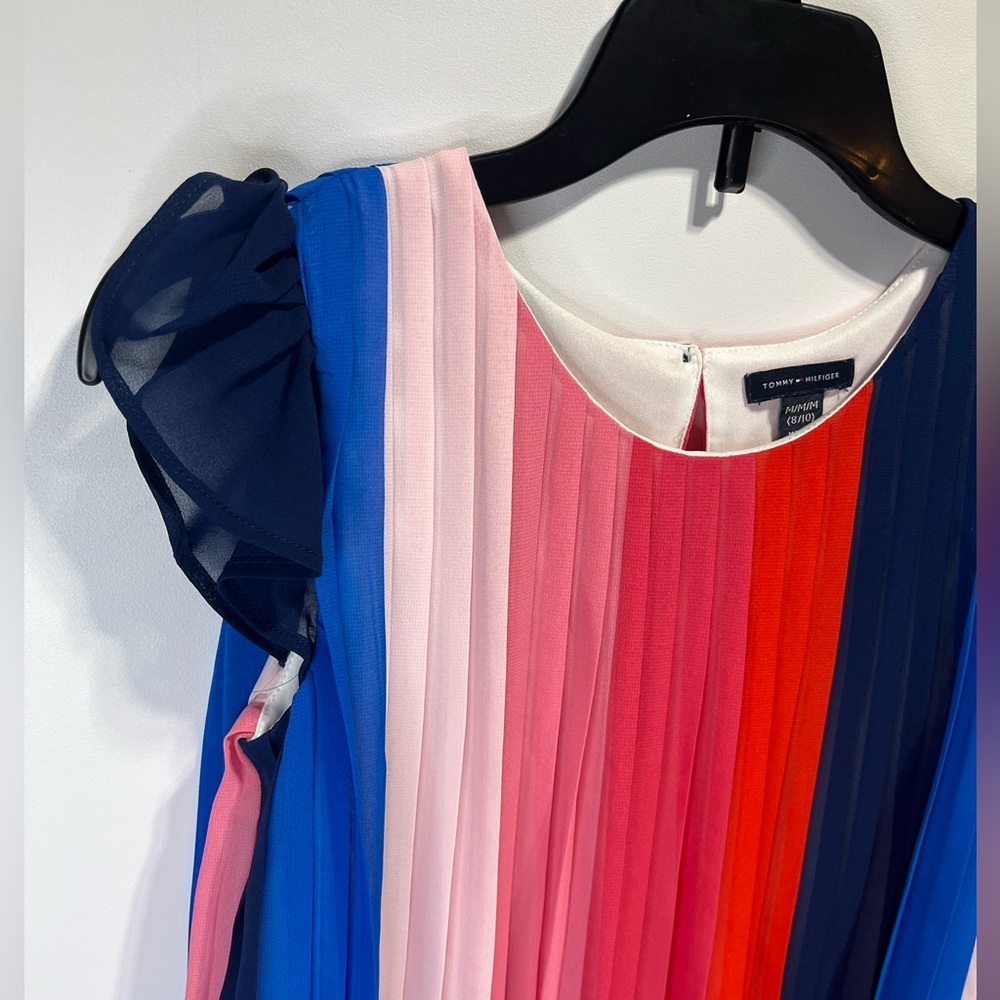 Tommy Hilfiger Girls Size 8-10 Royal + Navy Blue and Pink + Red Dress - Picture 2 of 11